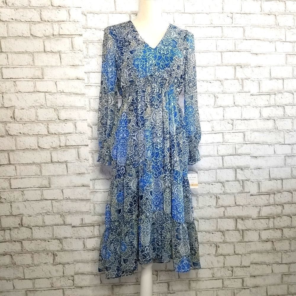 New Floral-Print Smocked Midi Dress